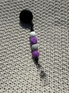 Beaded Badge Reel with Purple, Gray & White Silicone Beads